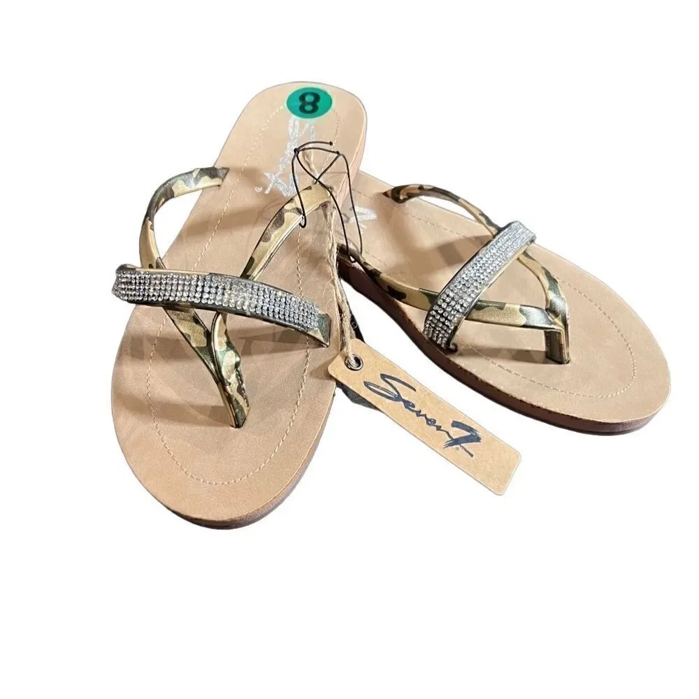 Seven 7 sandals Carmel gold camouflage rhinestones size 8